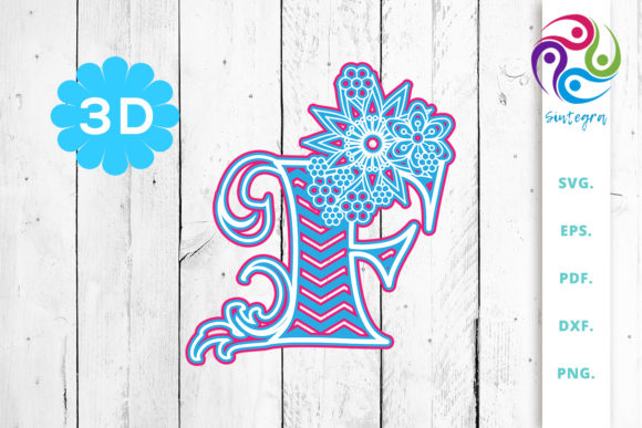 3D Multilayer Floral Chevron Letter F