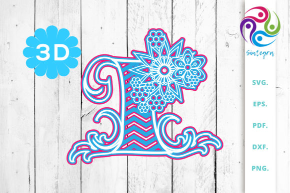 3D Multilayer Floral Chevron Letter I