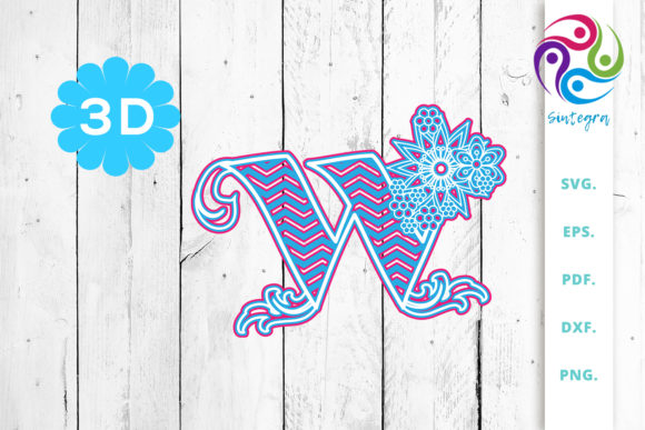 3D Multilayer Floral Chevron Letter W: The Ultimate Digital Asset for Creative Projects